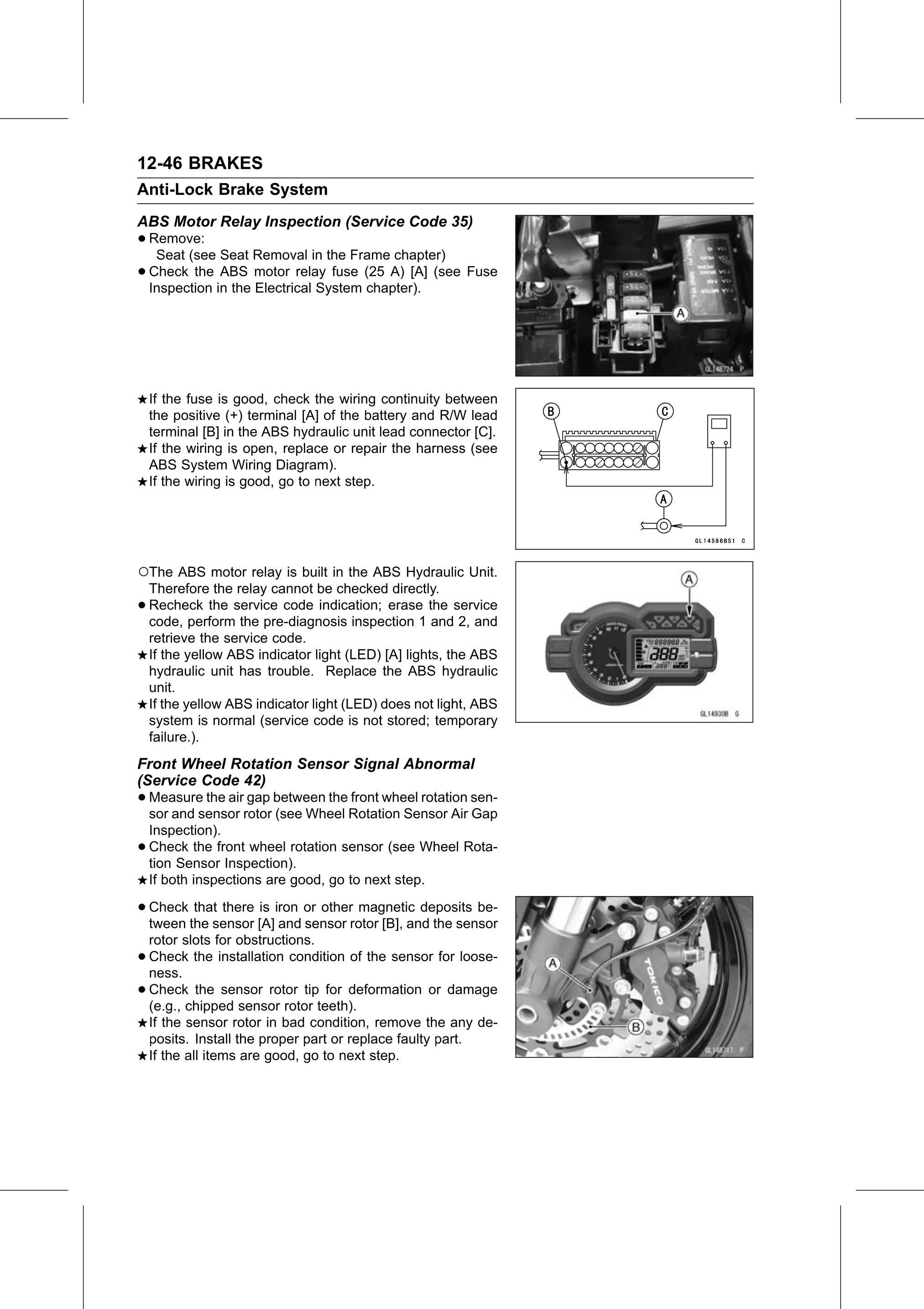 Service Manual page 468 — Brakes › Front Wheel Rotation Sensor Signal Abnormal (Service Code 42)