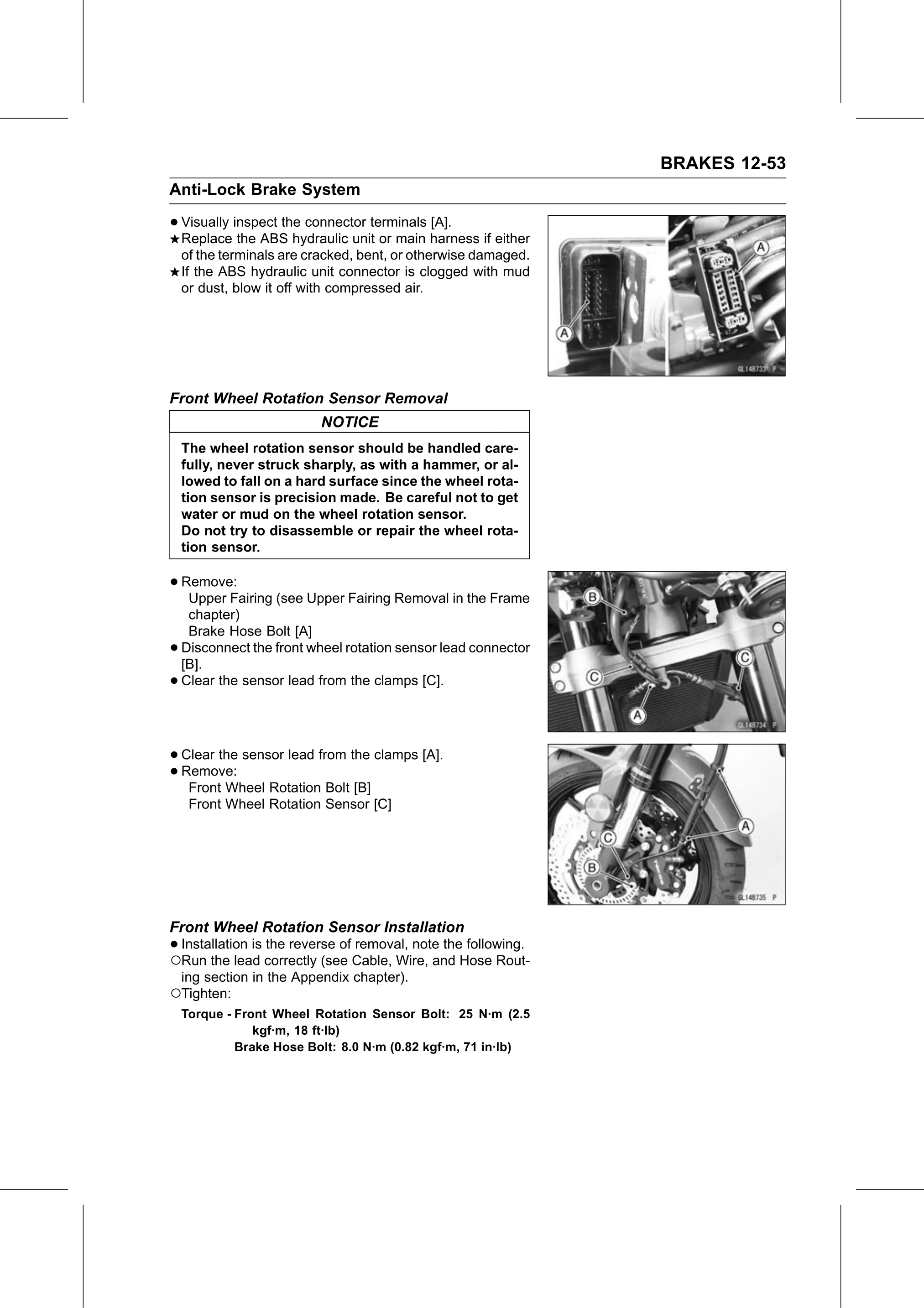 Service Manual page 475 — Brakes › Front Wheel Rotation Sensor Installation
