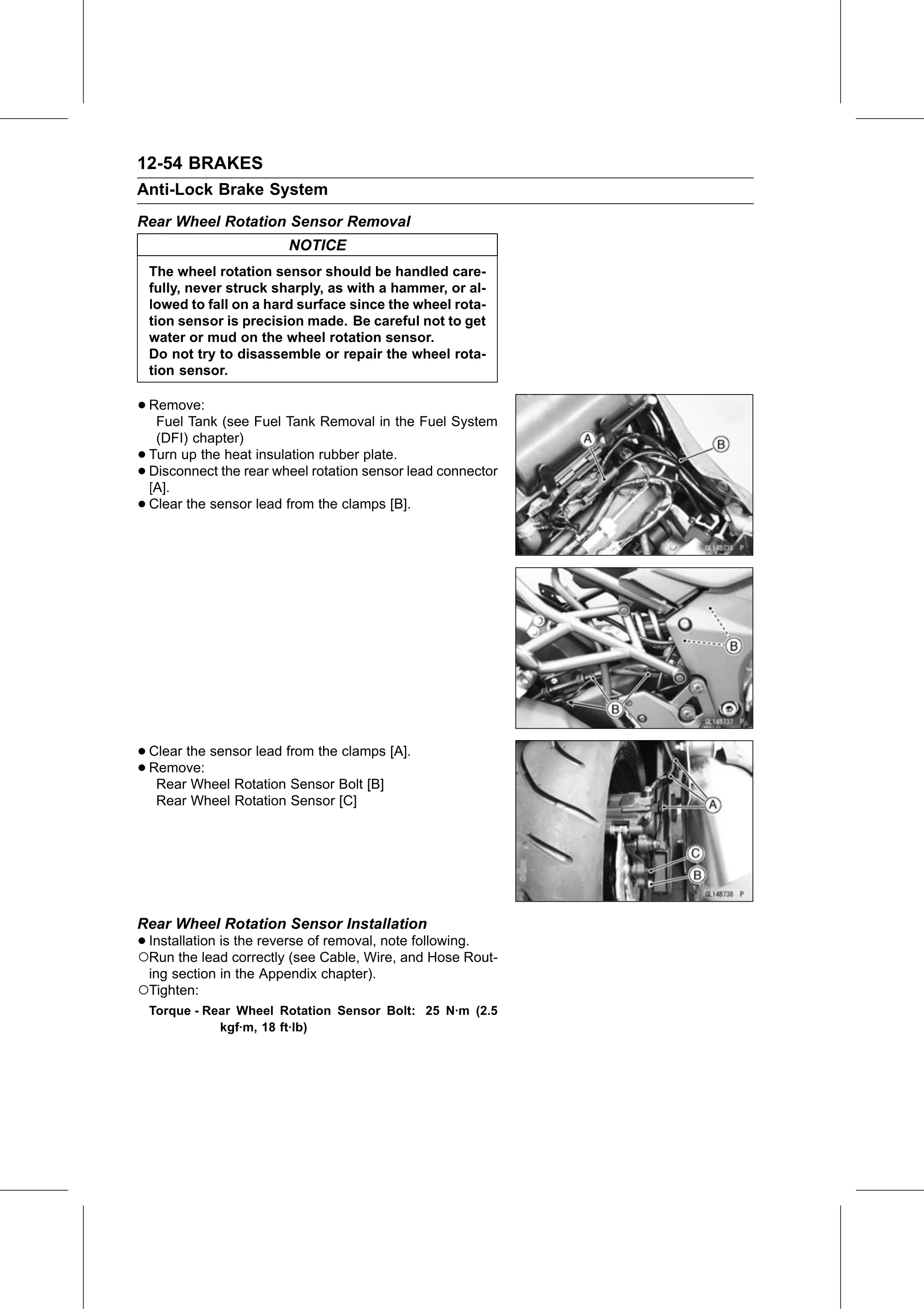 Service Manual page 476 — Brakes › Rear Wheel Rotation Sensor Installation