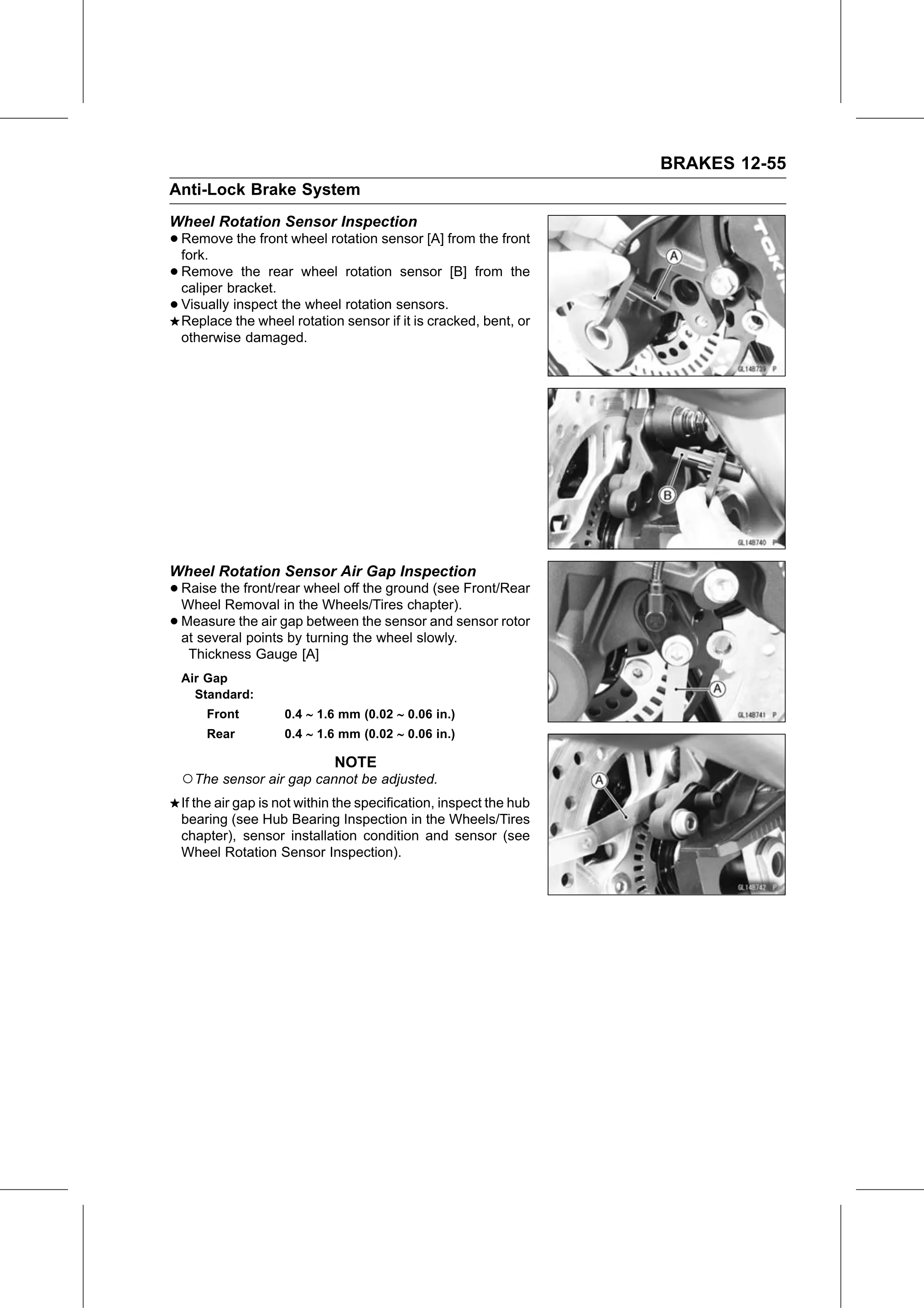 Service Manual page 477 — Brakes › Wheel Rotation Sensor Air Gap Inspection
