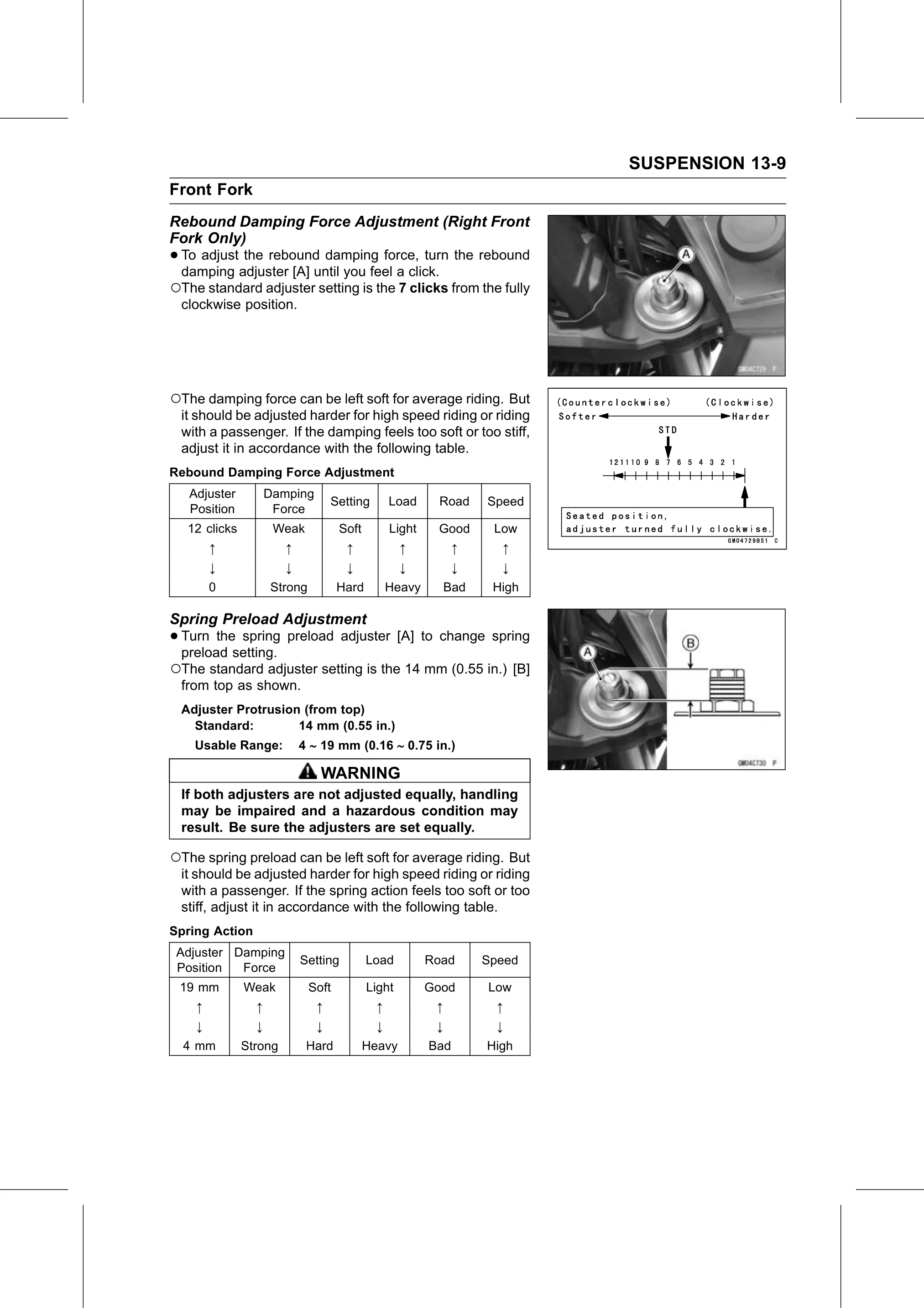 Service Manual page 489 — Suspension › Spring Preload Adjustment