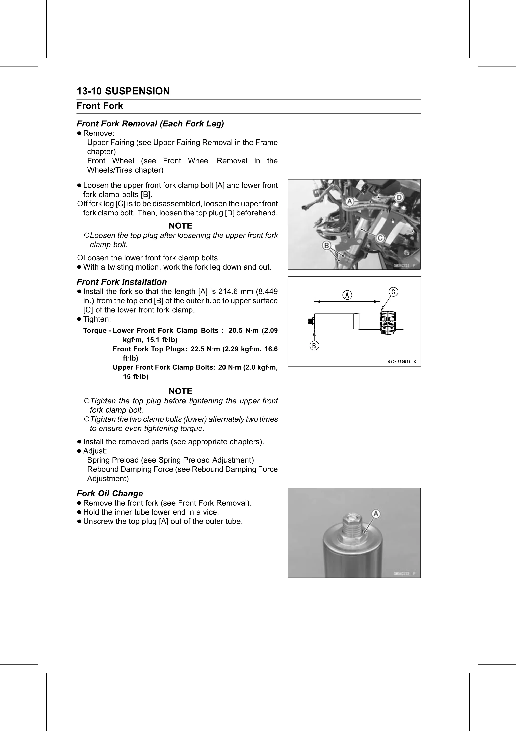 Service Manual page 490 — Suspension › Fork Oil Change