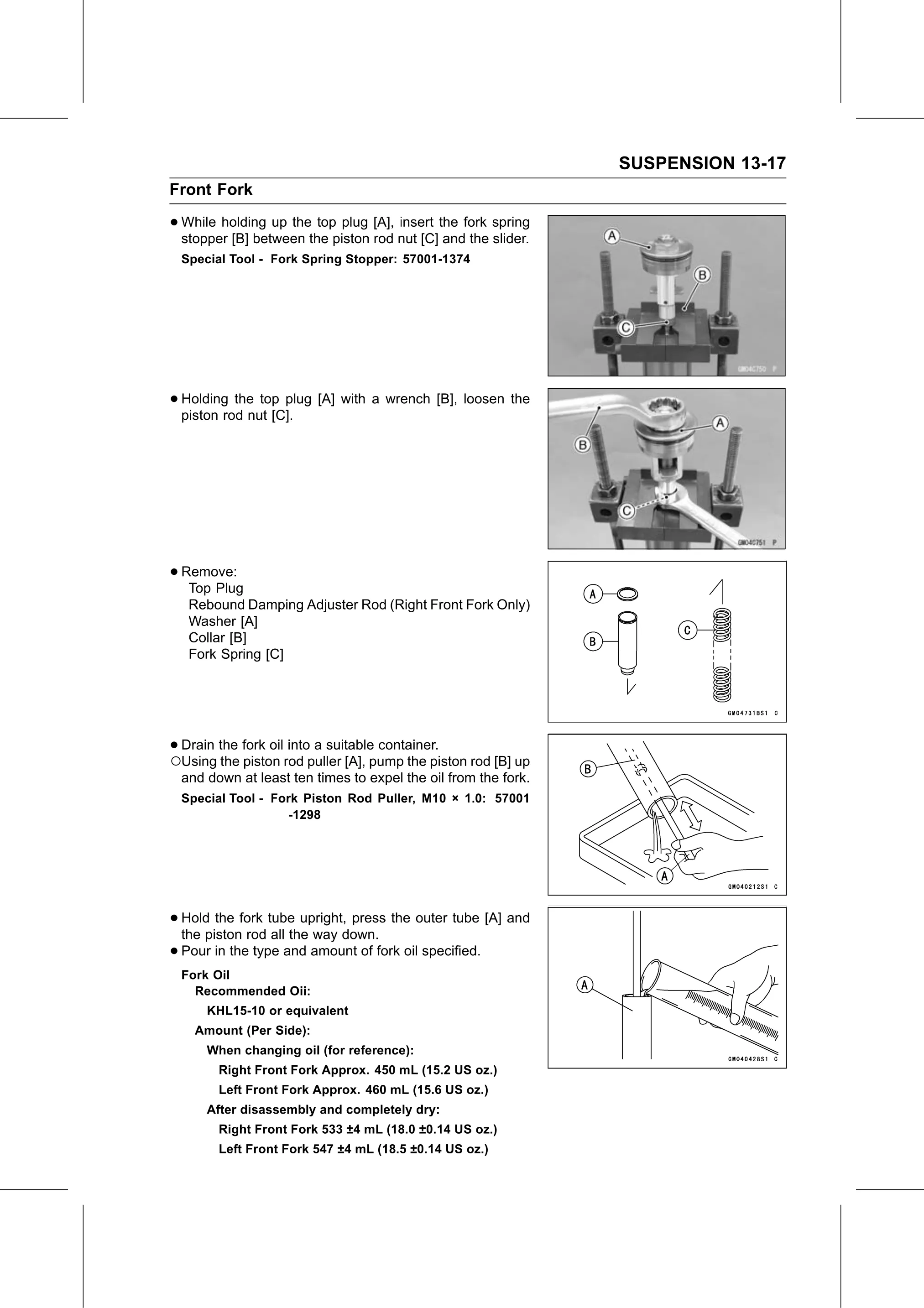 Service Manual page 497 — Suspension › Fork Oil Change