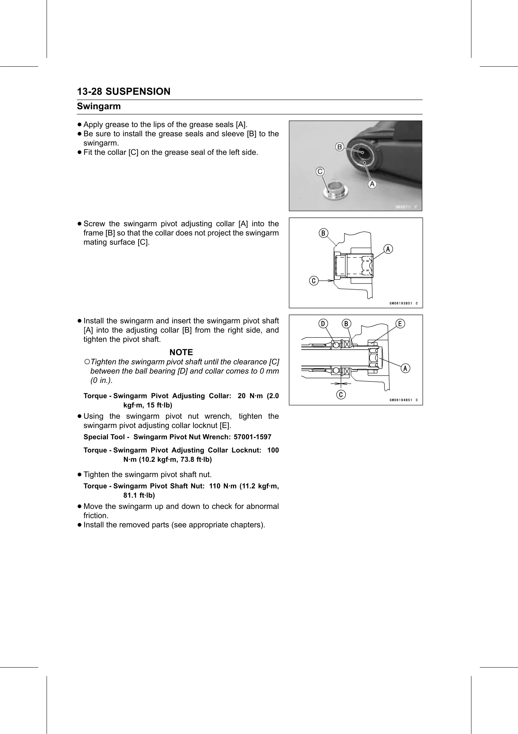 Service Manual page 508 — Suspension › Swingarm Installation