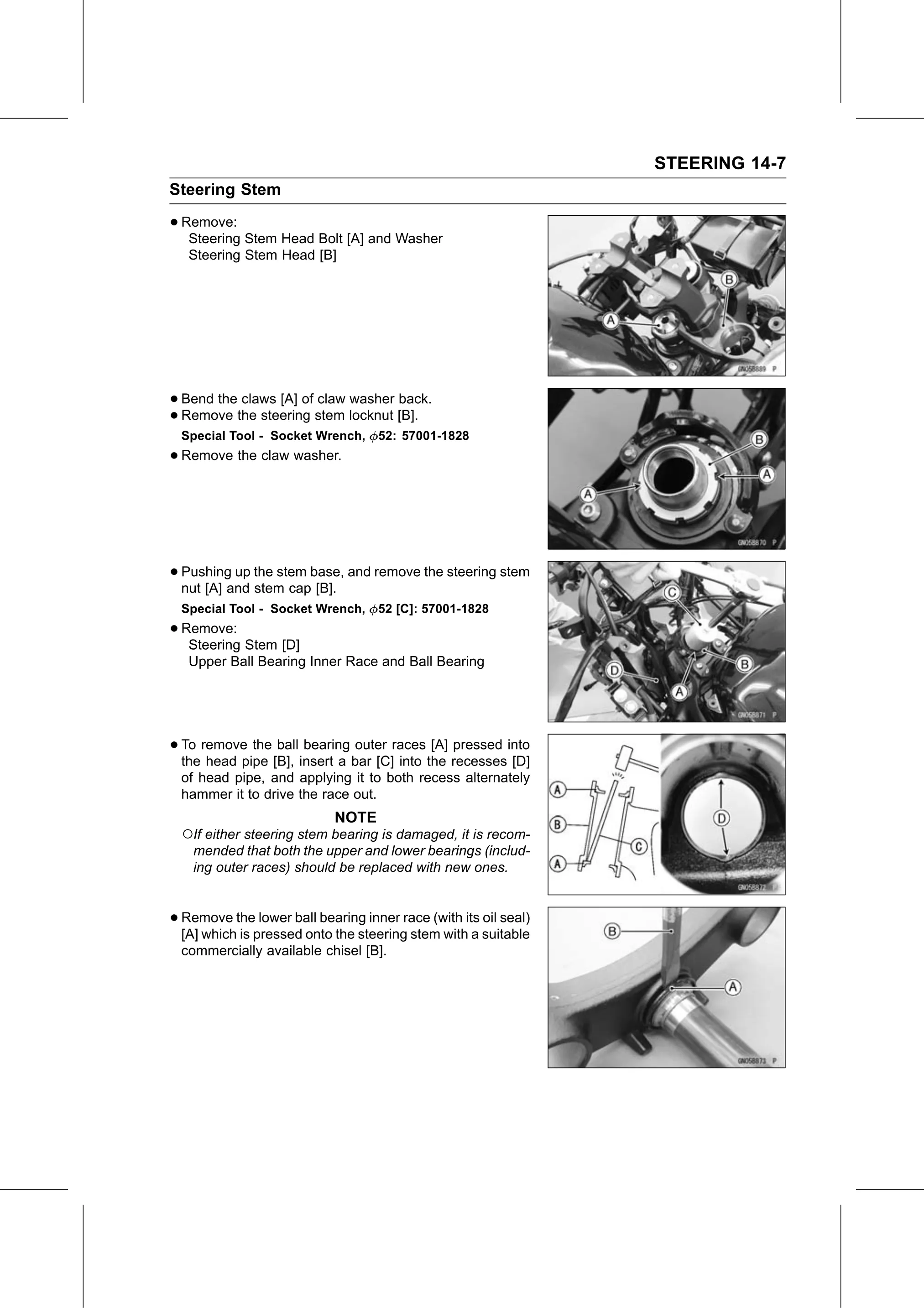 Service Manual page 521 — Steering › Stem, Stem Bearing Removal