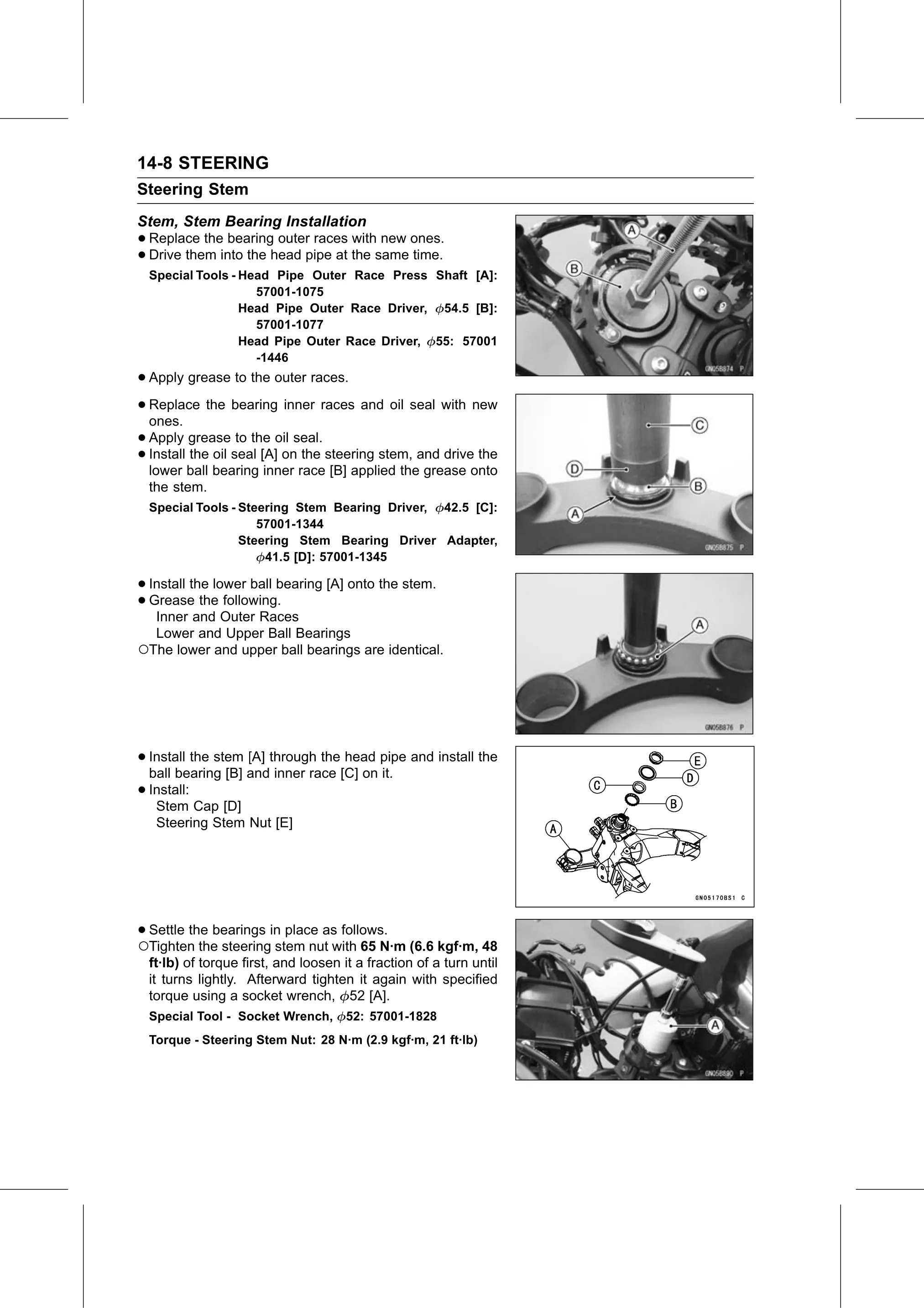 Service Manual page 522 — Steering › Stem, Stem Bearing Installation