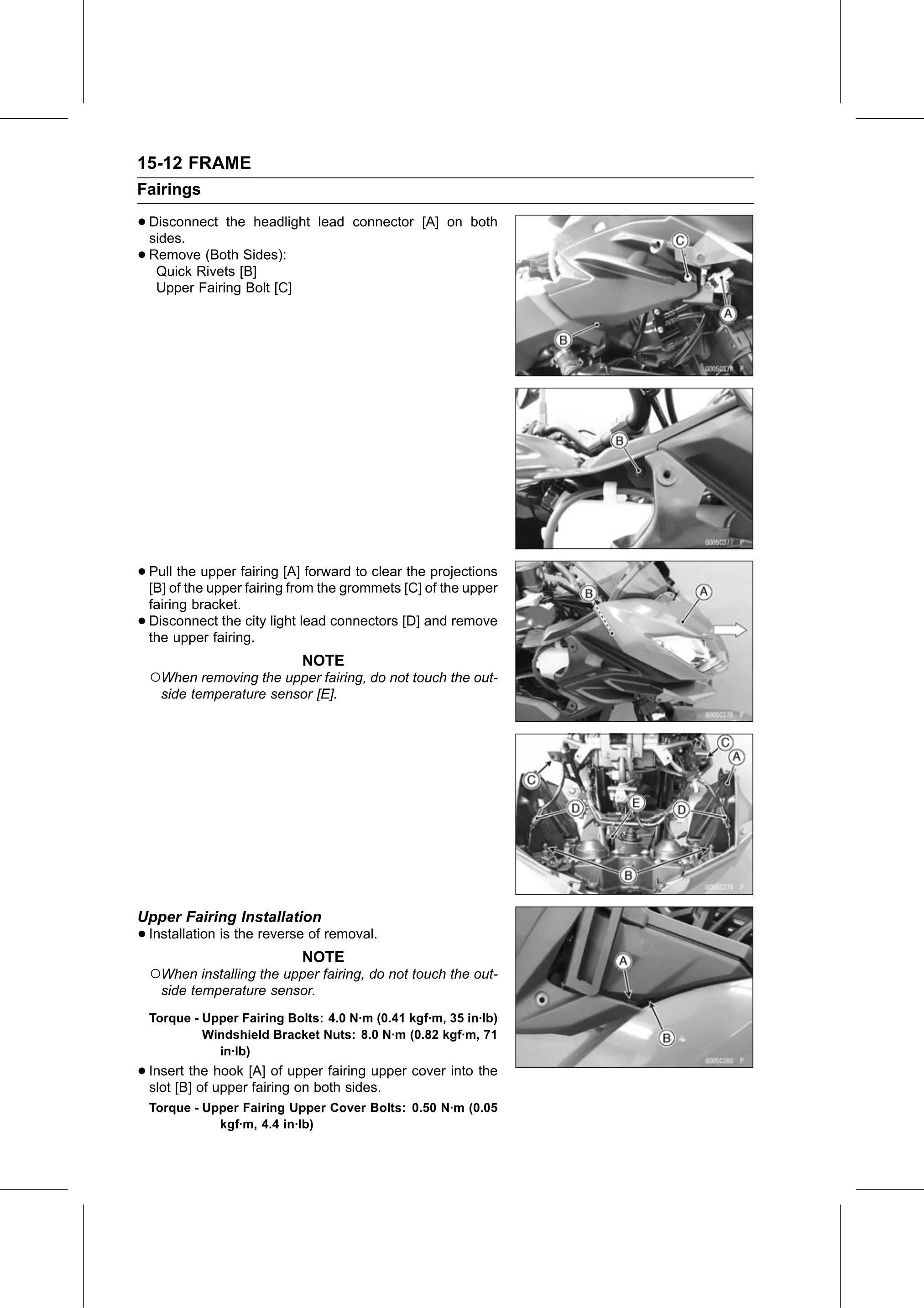 Service Manual page 540 — Frame › Upper Fairing Installation