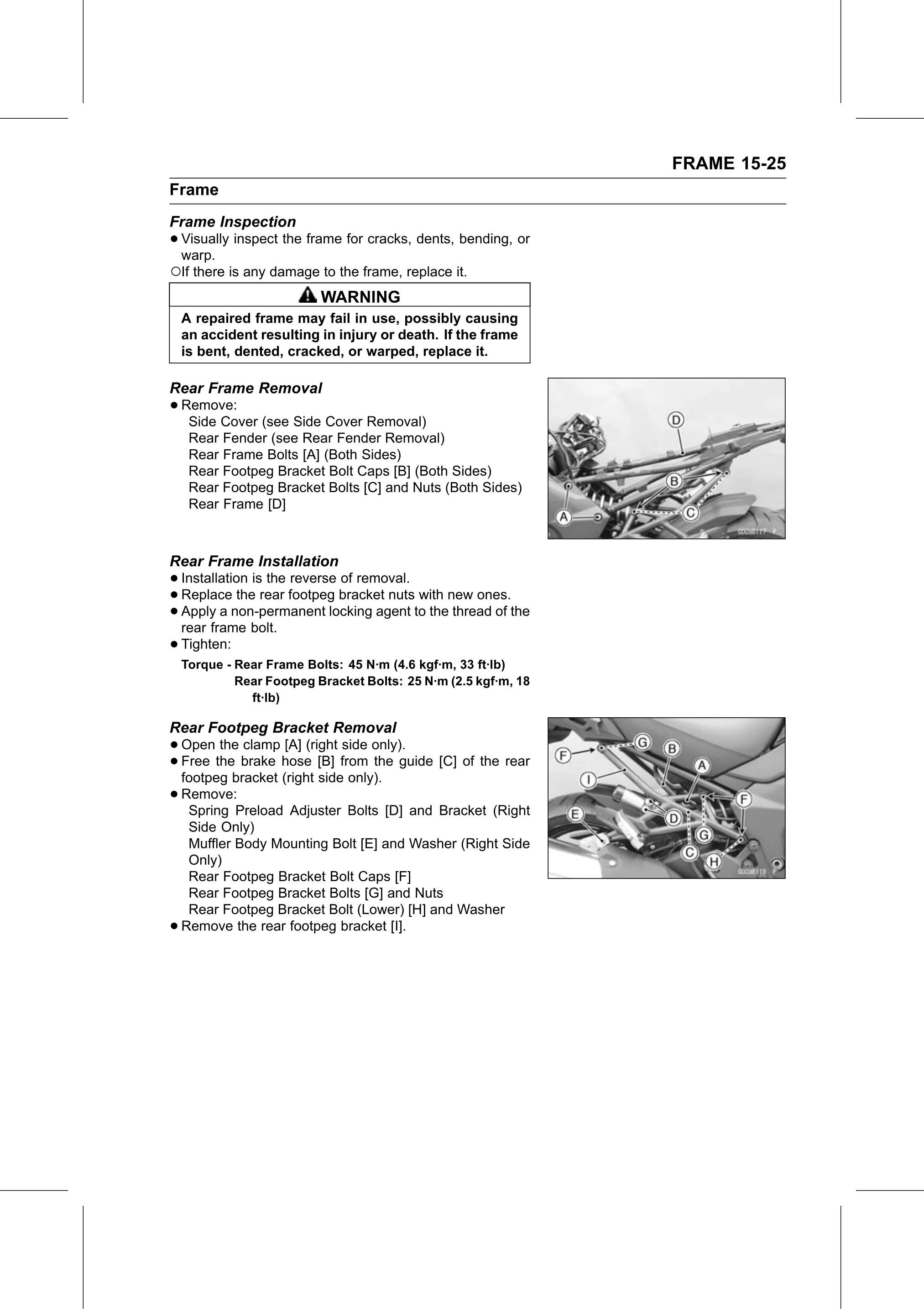 Service Manual page 553 — Frame › Rear Footpeg Bracket Removal