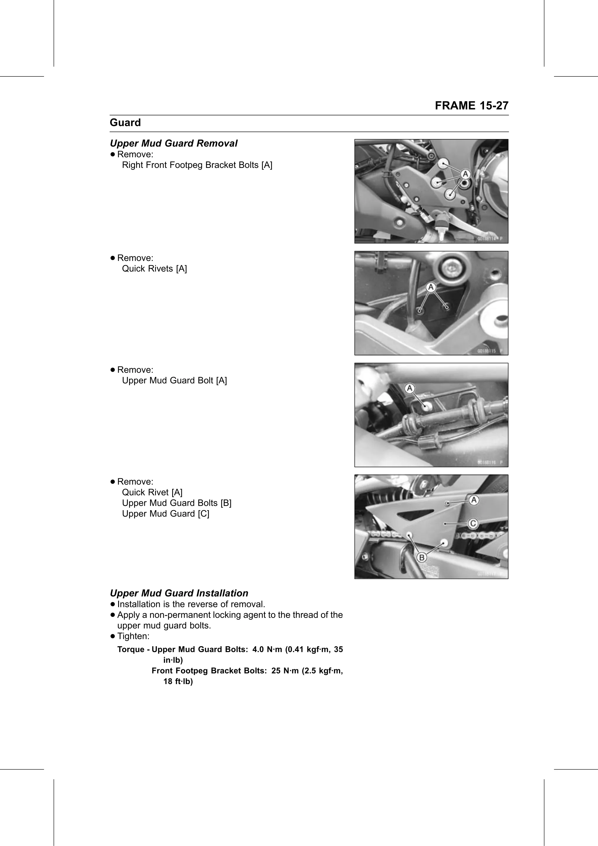 Service Manual page 555 — Frame › Upper Mud Guard Installation