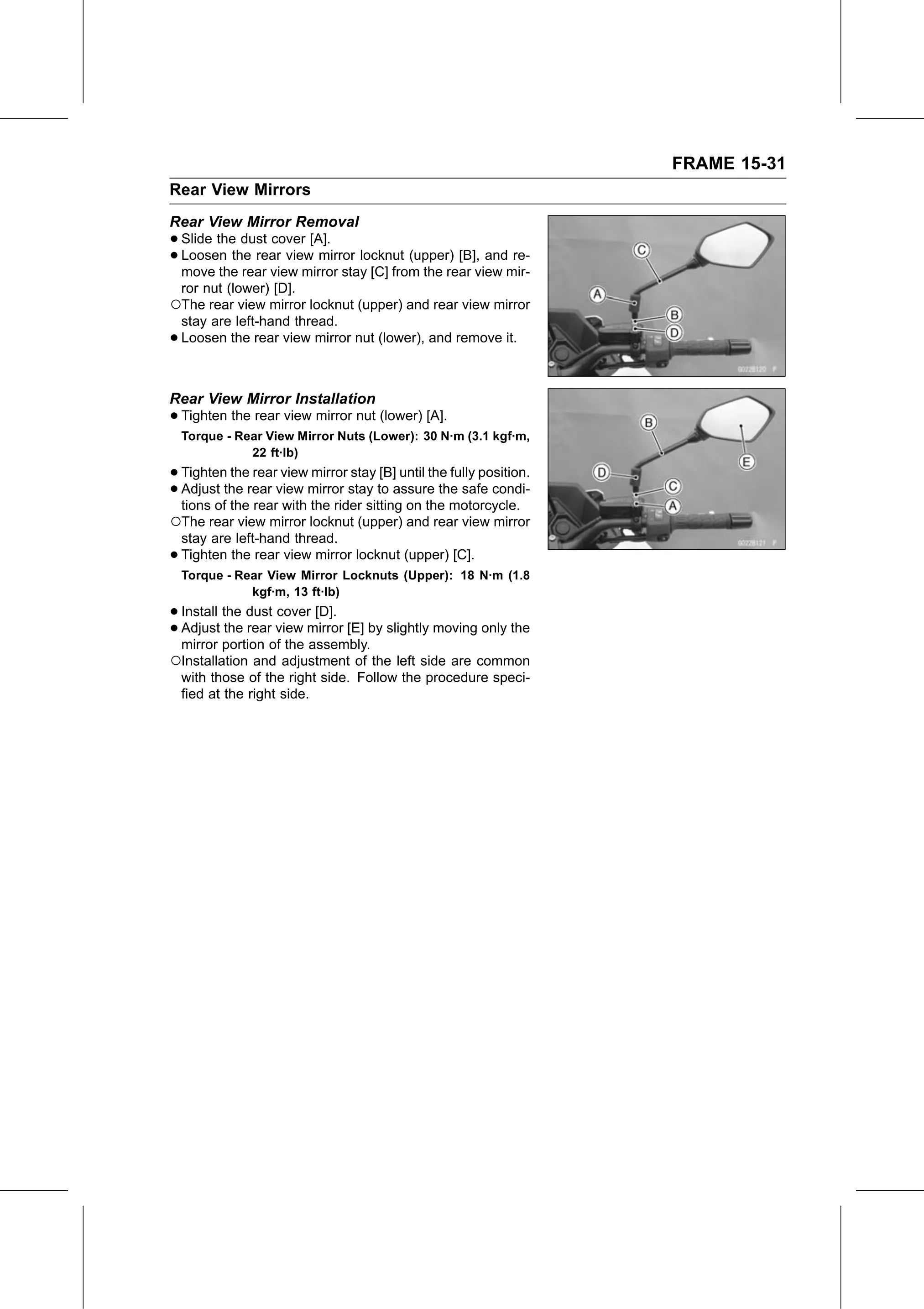 Service Manual page 559 — Frame › Rear View Mirror Installation