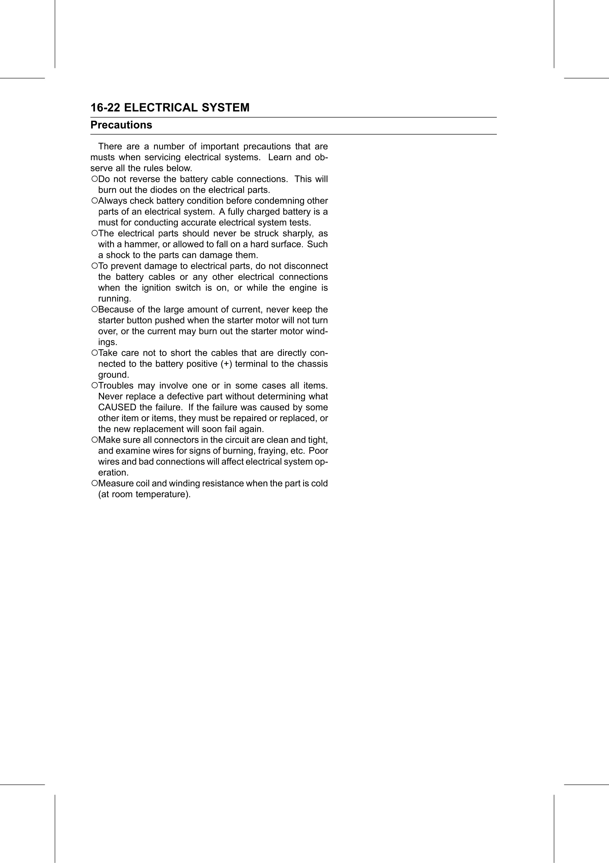 Service Manual page 582 — Electrical System › Precautions