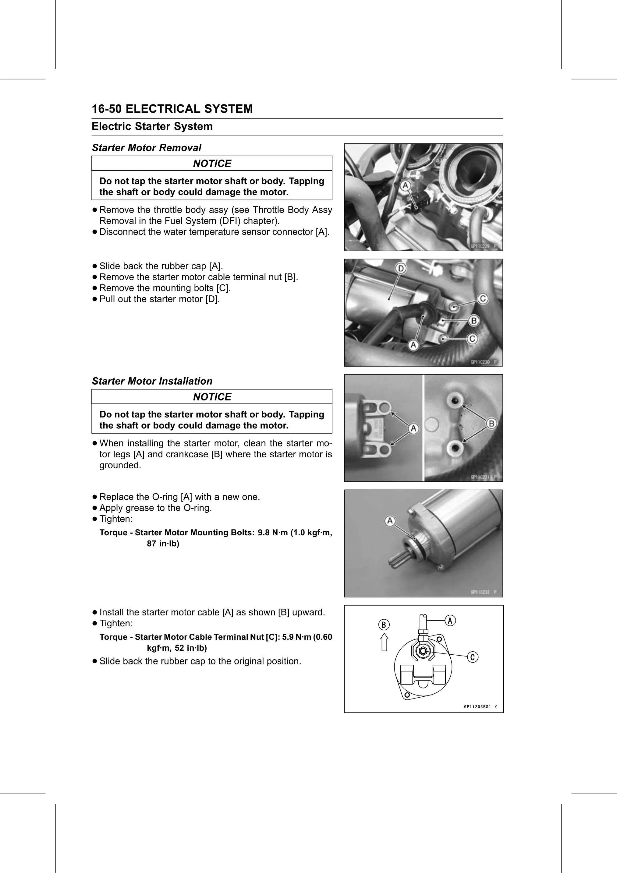 Service Manual page 610 — Electrical System › Starter Motor Installation