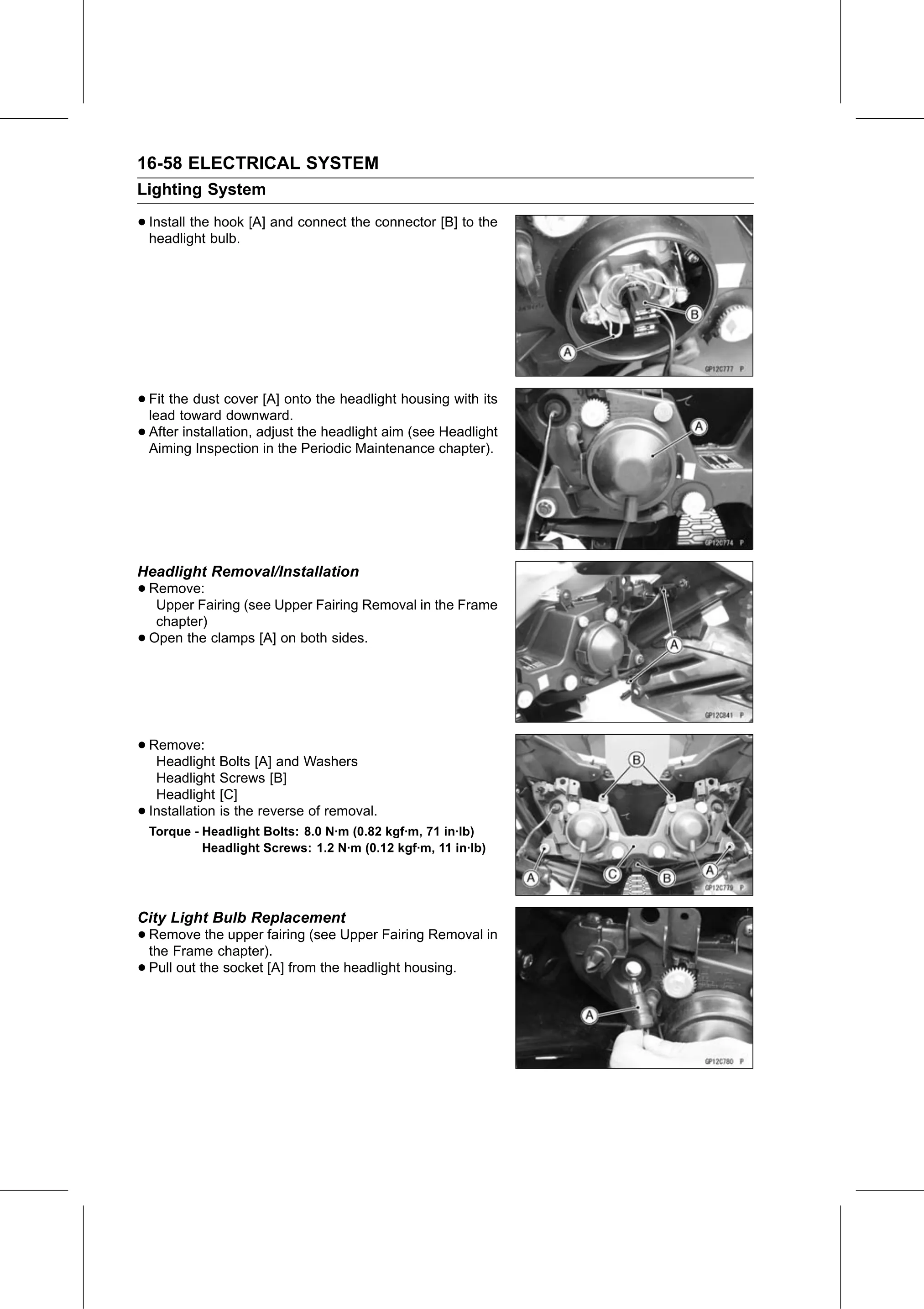 Service Manual page 618 — Electrical System › City Light Bulb Replacement