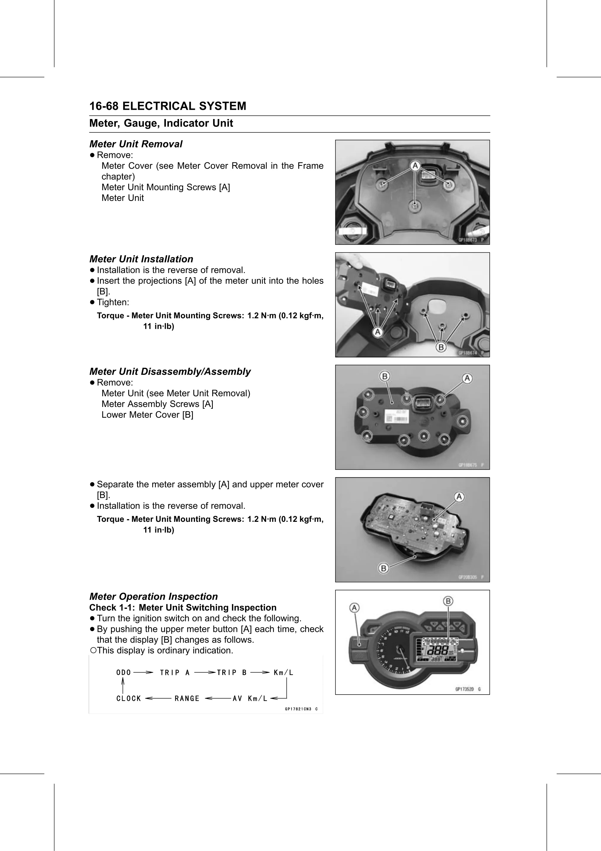 Service Manual page 628 — Electrical System › Meter Operation Inspection