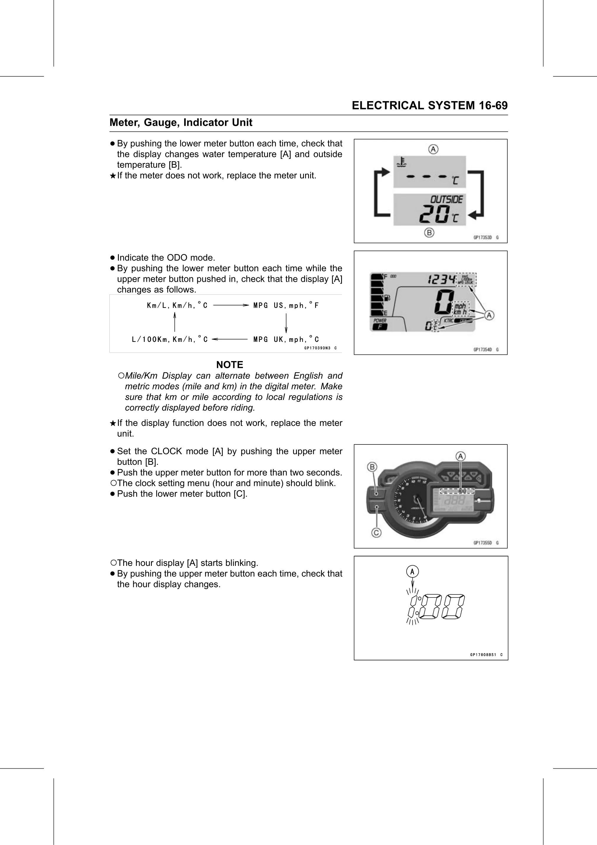 Service Manual page 629 — Electrical System › Meter Operation Inspection
