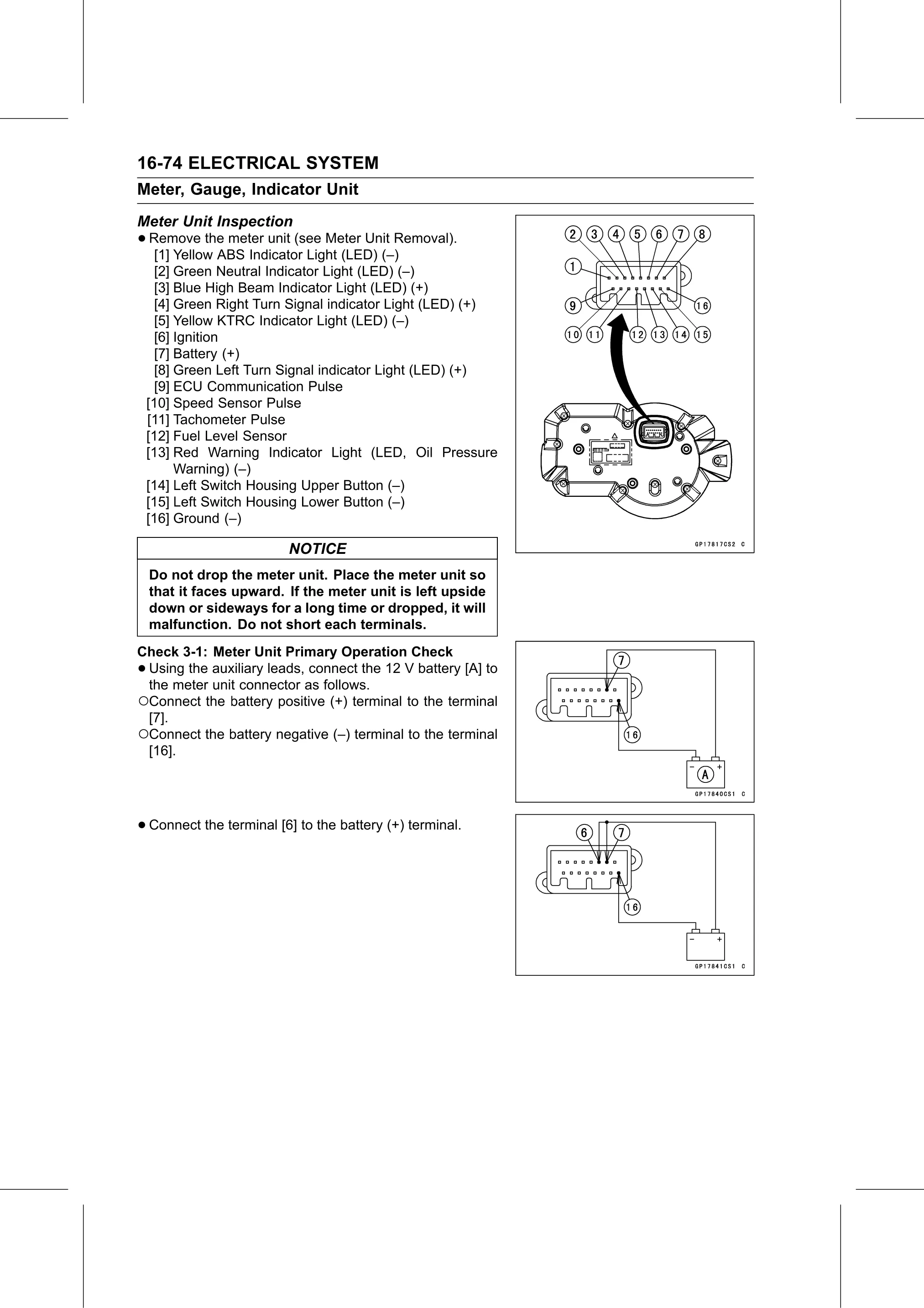 Service Manual page 634 — Electrical System › Meter Unit Inspection