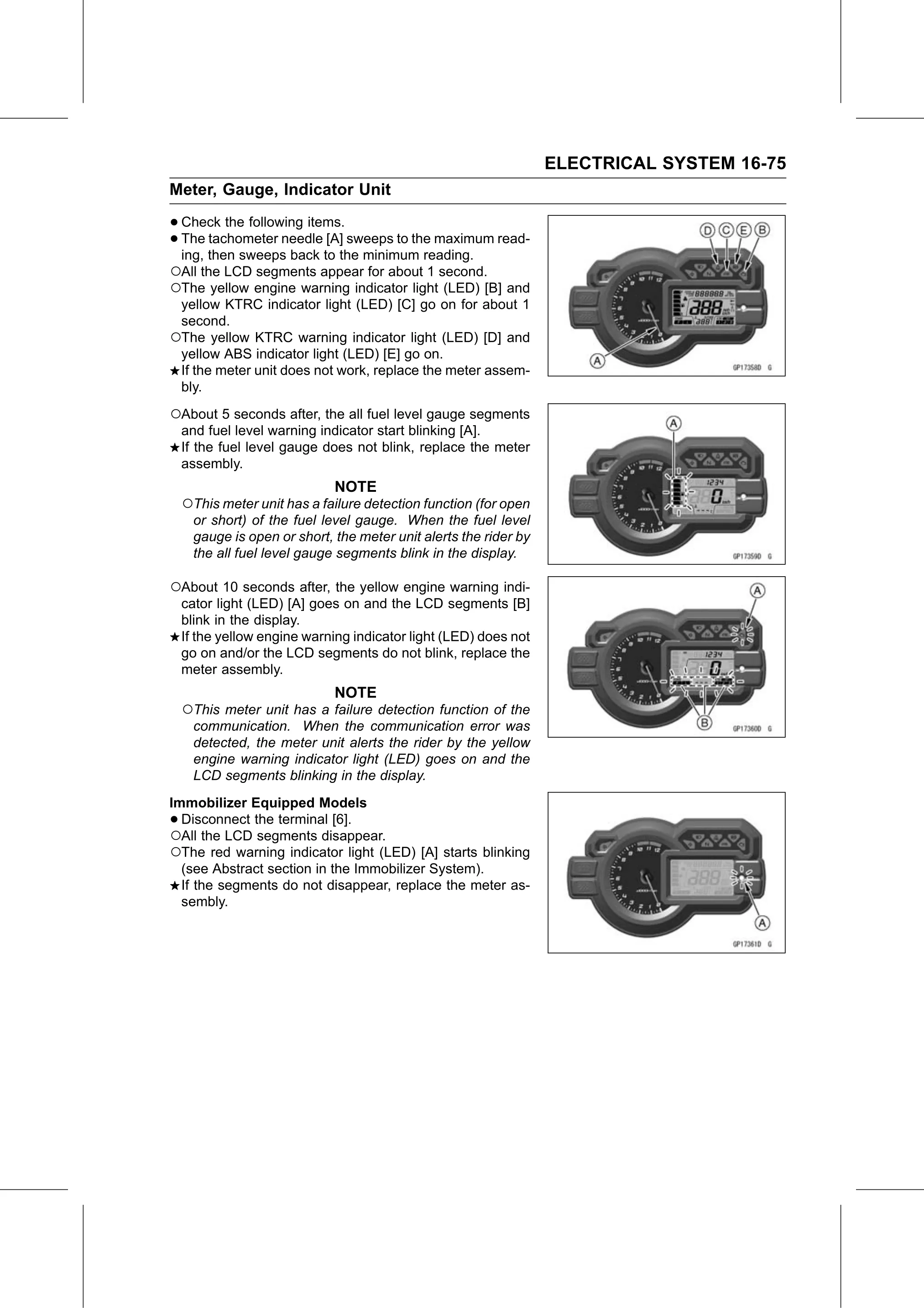 Service Manual page 635 — Electrical System › Meter Unit Inspection