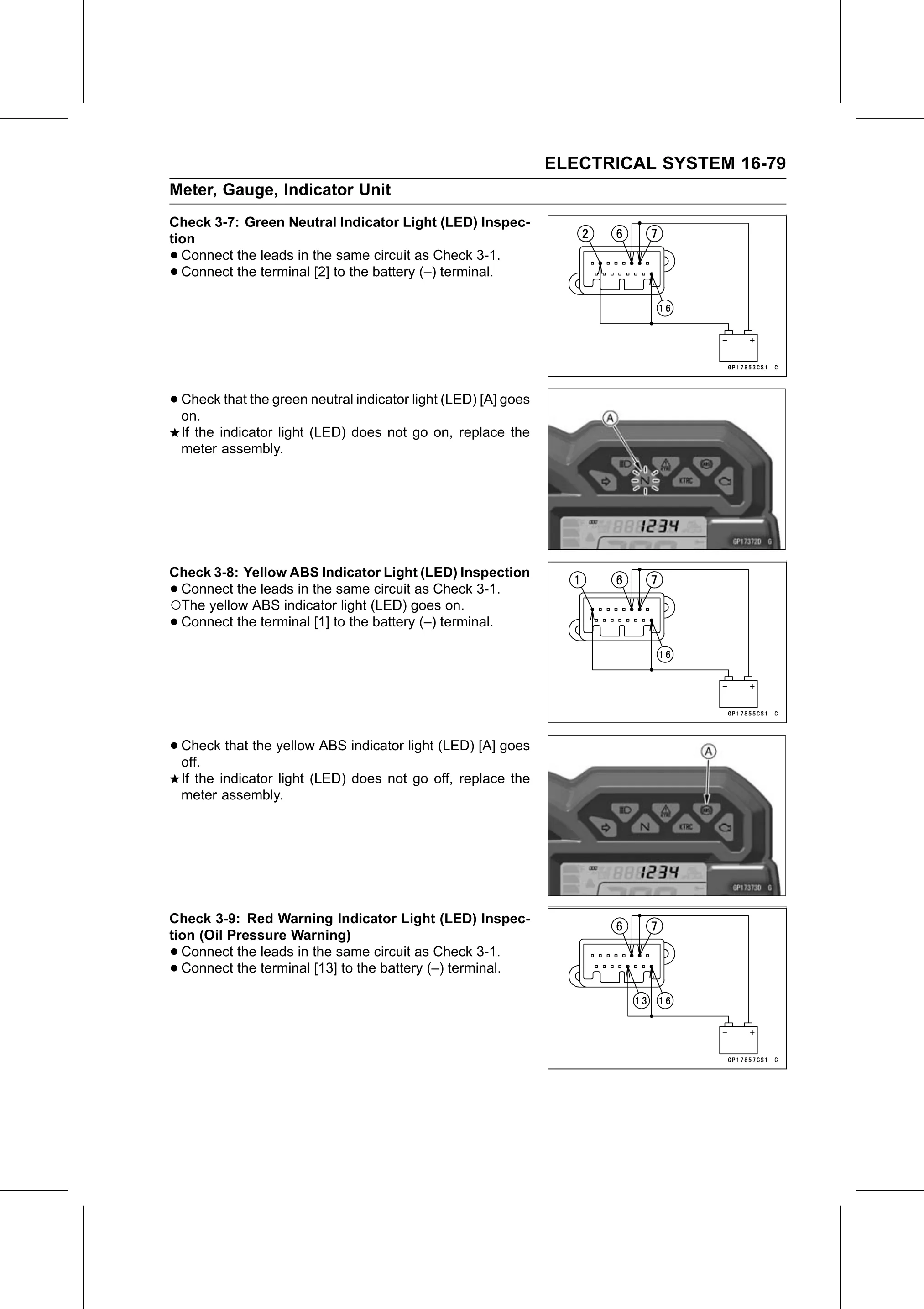 Service Manual page 639 — Electrical System › Meter Unit Inspection