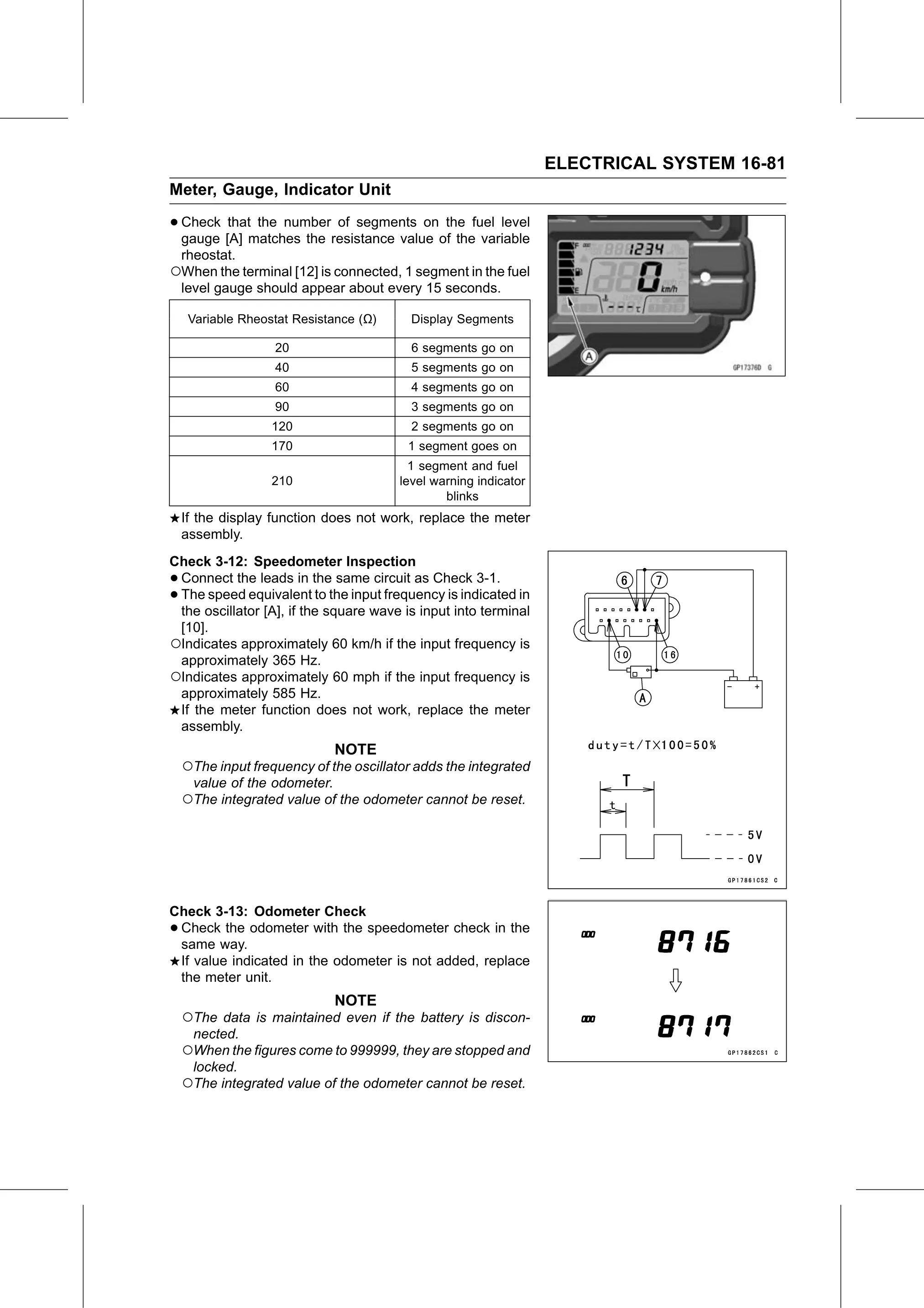 Service Manual page 641 — Electrical System › Meter Unit Inspection