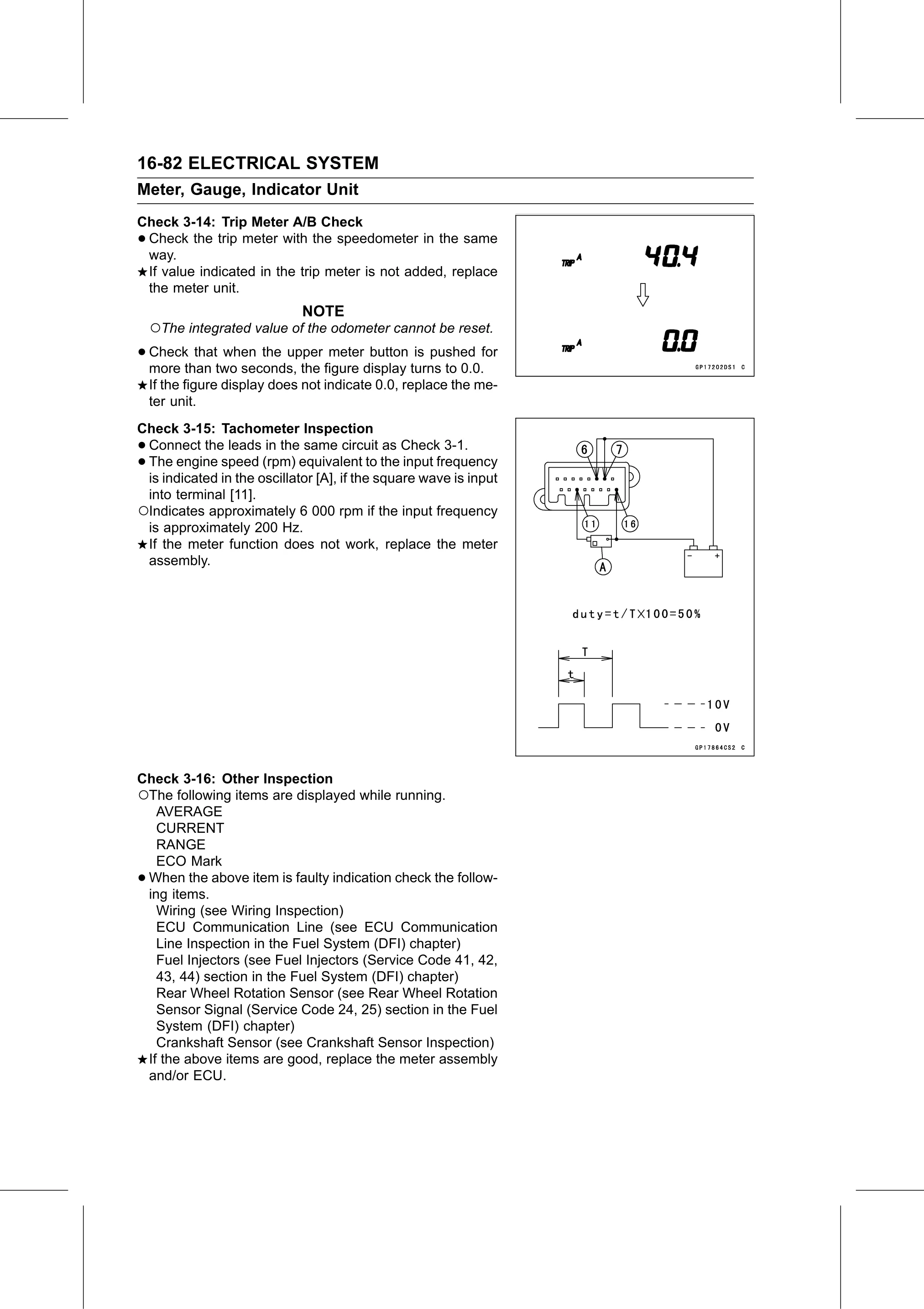 Service Manual page 642 — Electrical System › Meter Unit Inspection