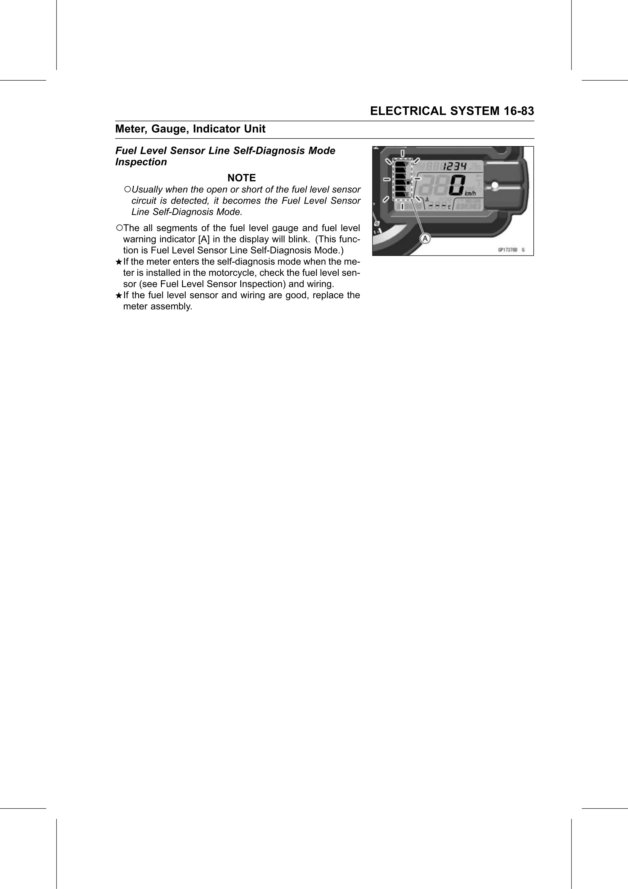 Service Manual page 643 — Electrical System › Fuel Level Sensor Line Self-Diagnosis Mode Inspection