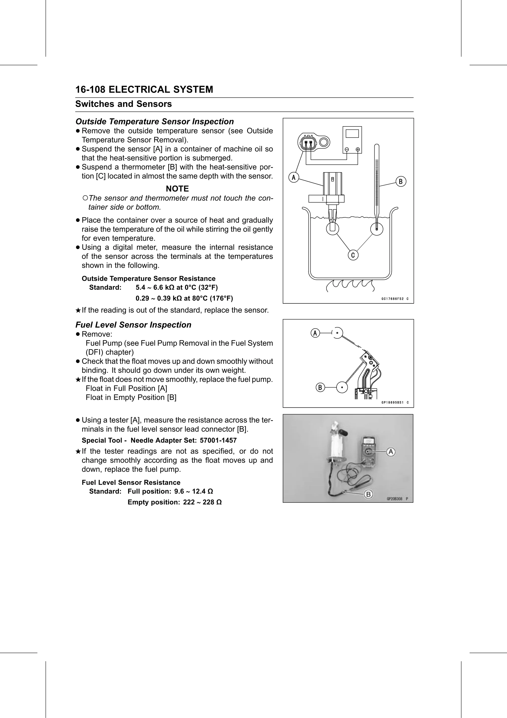 Service Manual page 668 — Electrical System › Fuel Level Sensor Inspection