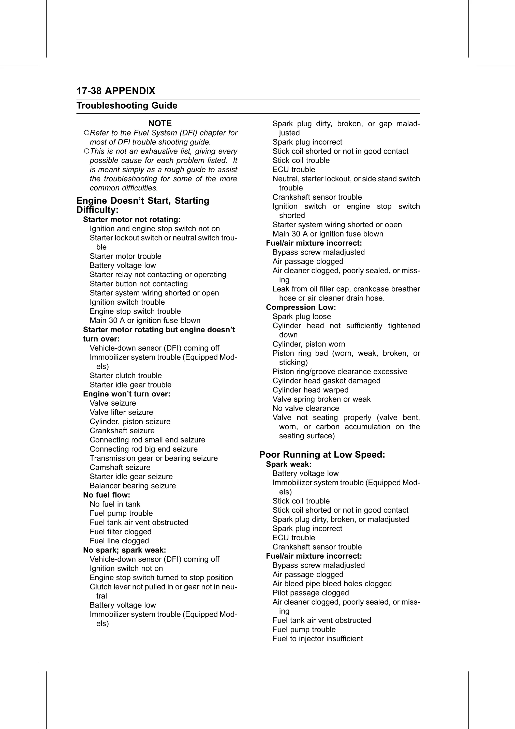 Service Manual page 710 — Appendix › Troubleshooting Guide