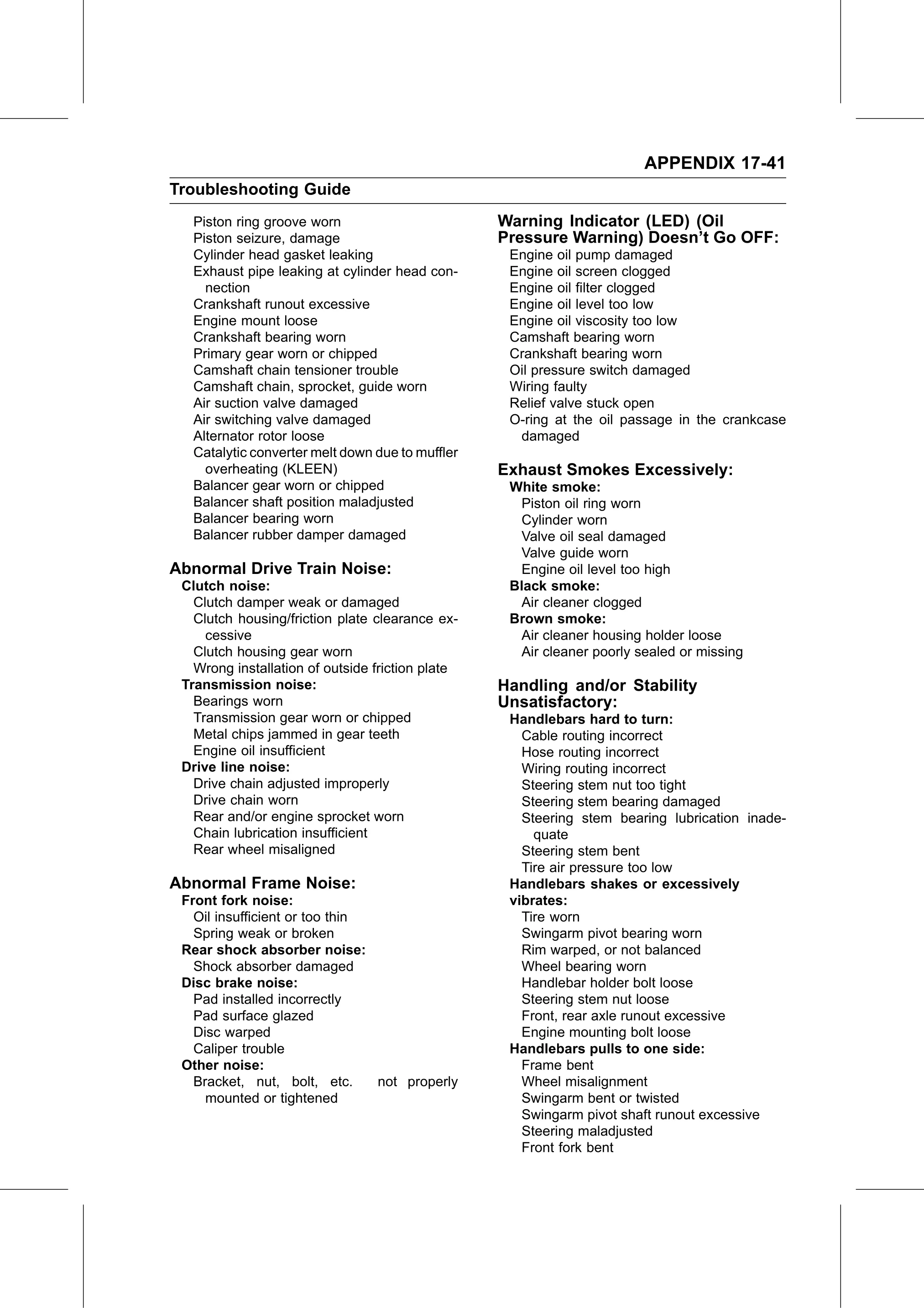 Service Manual page 713 — Appendix › Troubleshooting Guide
